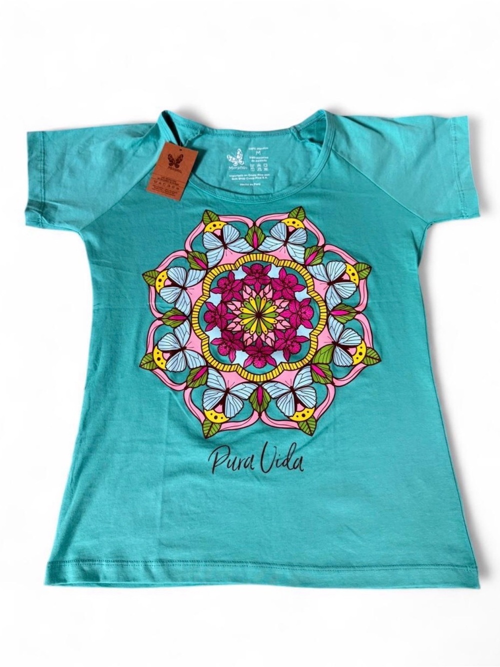 NWT Pura Vida Costa Rica Teal Mandala Graphic Tee Medium Boho Shirt